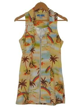Urban Outfitters‎ Tropical Hawaiian Linen Zip Front Mini Dress Palm Print S